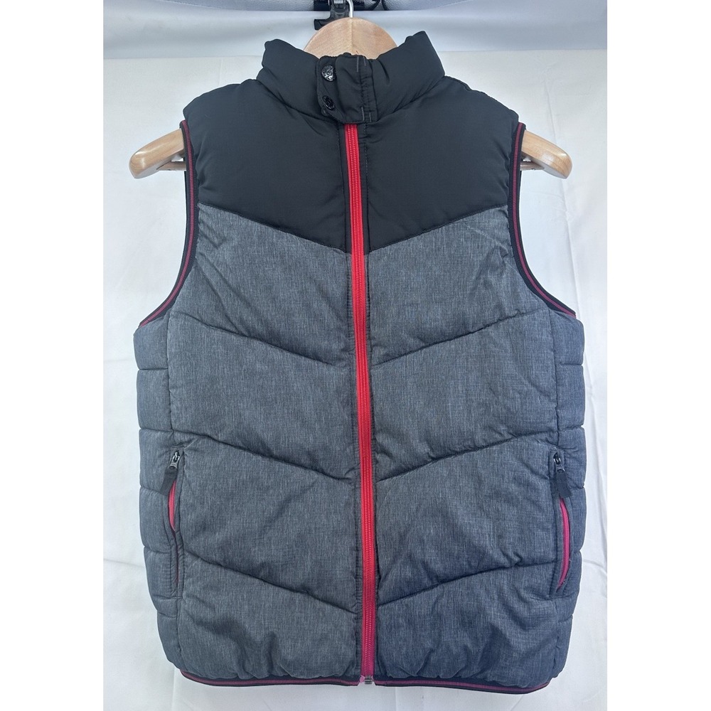 Jordan Brand Reversible Full Zip Puffer Vest Pockets Logo Black Gray Red Youth L